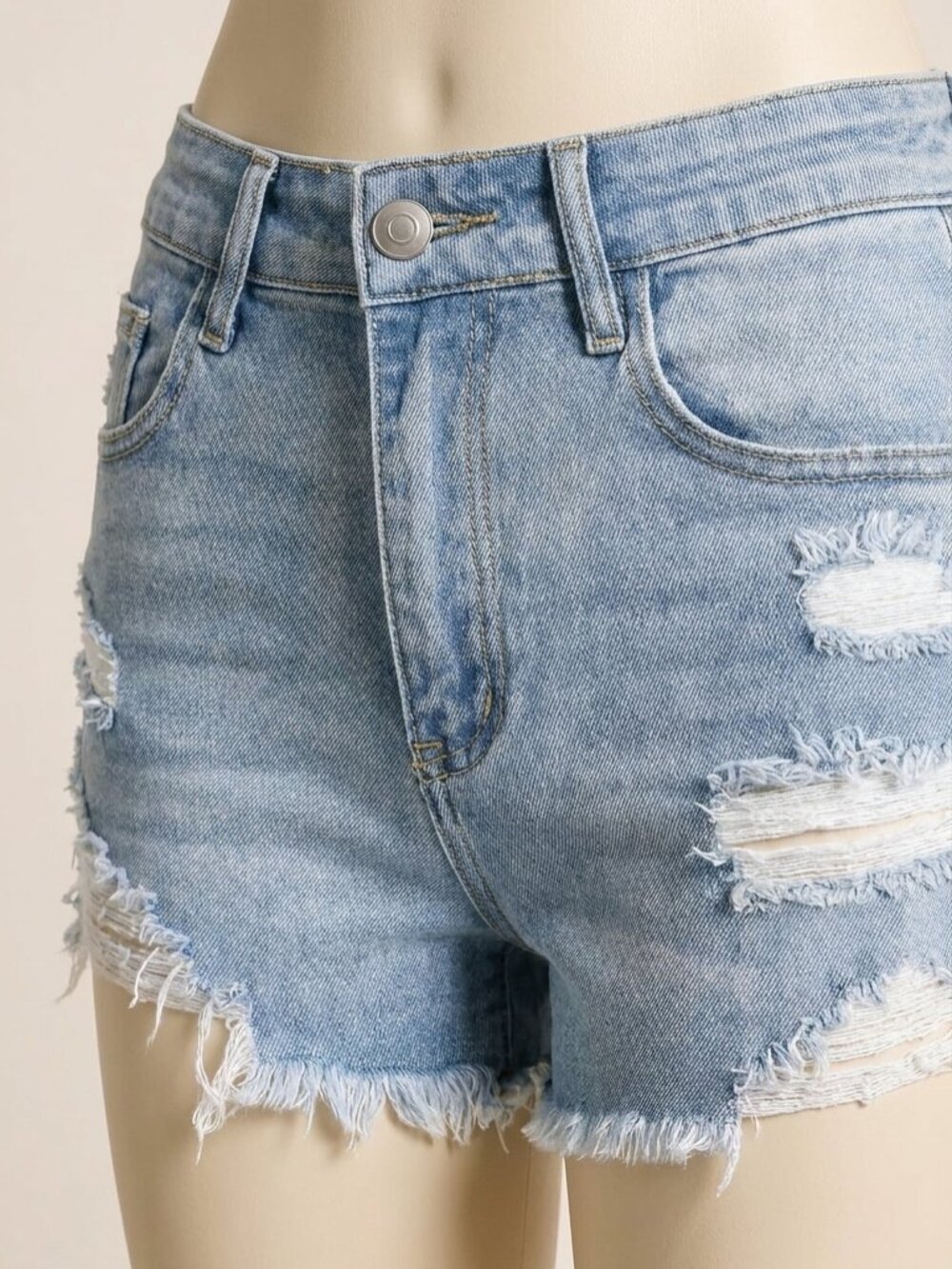 Flvsun High Waist Ripped Denim Shorts Blue Raw Hem Size S New Sealed